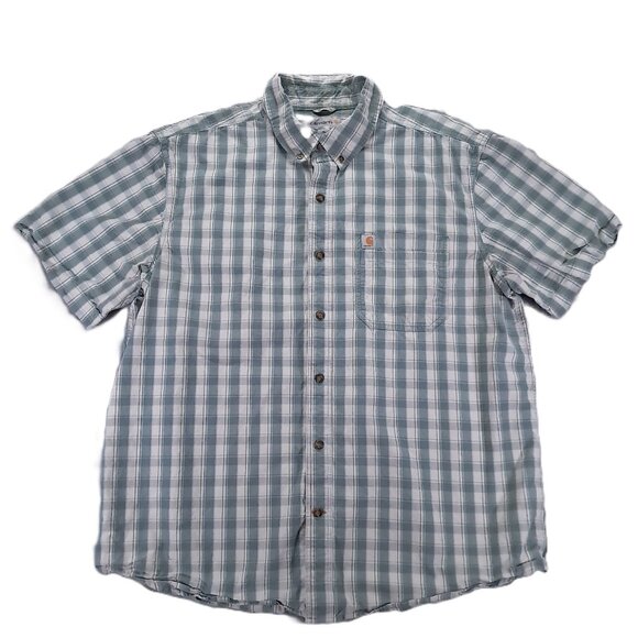 Carhartt Button Down Shirt Mens XL 100% Cotton Relaxed Fit Green Plaid 104174 - Picture 1 of 11